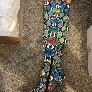 Colorful Snakeskin Thigh-High Boots
